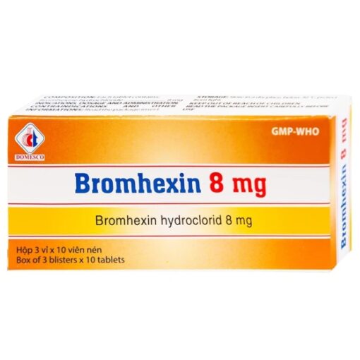 Bromhexin 8mg Domesco trị viêm đường hô hấp (hộp 3 vỉ x 10 viên)