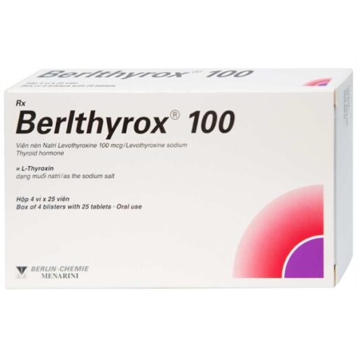 Thuốc Berlthyrox 100mg điều trị bệnh lý tuyến giáp (hộp 4 vỉ x 25 viên)