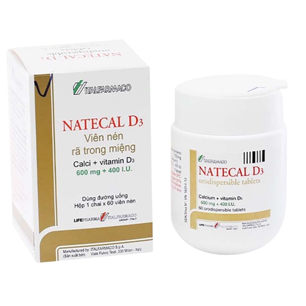 Natecal D3 bổ sung Calci và Vitamin D, điều trị loãng xương (lọ 60 viên)