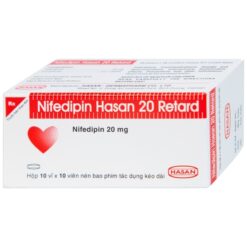 Thuốc Nifedipin Hasan 20 Retard điều trị tăng huyết áp (hộp 10 vỉ x 10 viên)