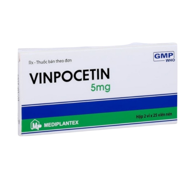 Thuốc Vinpocetin 5mg điều trị rối loạn tuần hoàn máu não (hộp 50 viên)