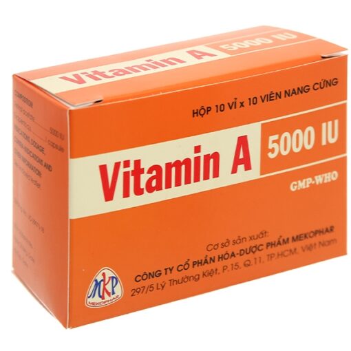 Vitamin A 5000IU Mekophar phòng và điều trị tình trạng thiếu Vitamin A (hộp 100 viên)