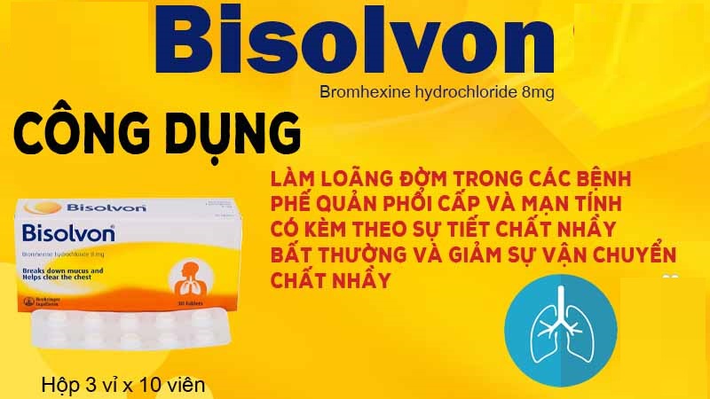 Thuốc Bisolvon 8mg Boehringer làm loãng đờm, tiêu chất nhầy (3 vỉ x 10 viên)
