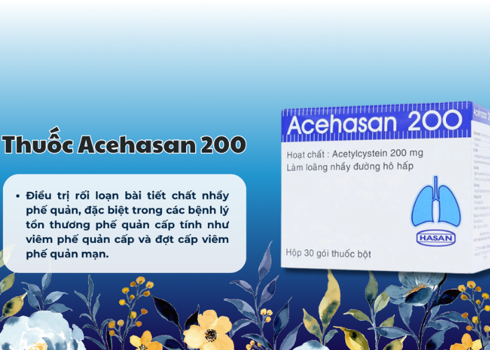Thuốc Acehasan 200 làm loãng đờm trong các bệnh phế quản - phổi cấp và mãn tính (30 gói)