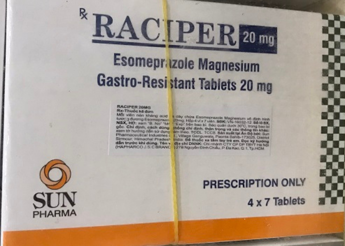 Thuốc Raciper 20mg Sun Pharma điều trị chứng trào ngược dạ dày, thực quản (4 vỉ x 7 viên)