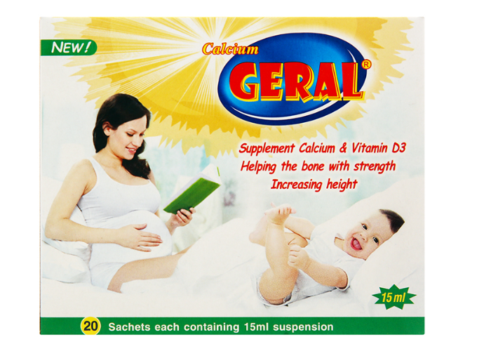 Hỗn dịch uống Calcium Geral 15ml Usa - Nic Pharma dùng hỗ trợ cho trẻ em còi xương, chậm lớn (20 gói)