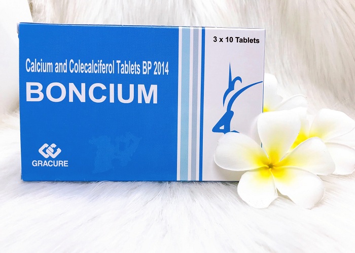 Thuốc Boncium Gracure phòng và điều trị thiếu Canxi và Vitamin D3 (3 vỉ x 10 viên)