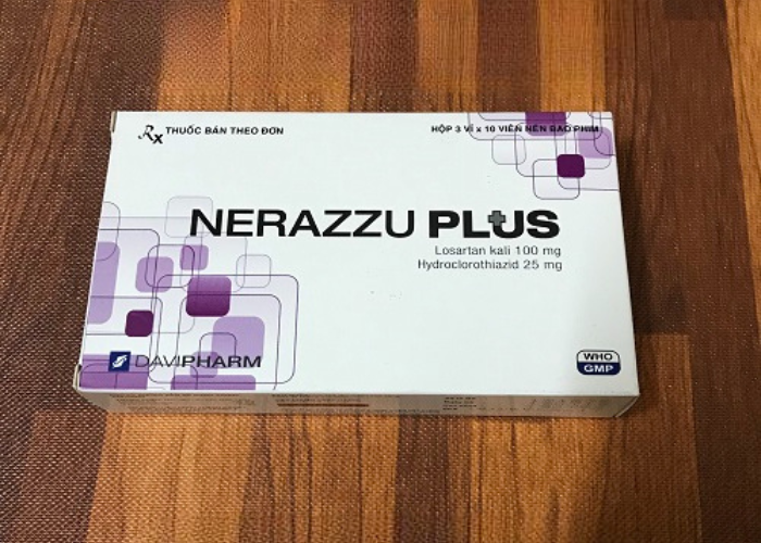 Thuốc Nerazzu-plus 100mg/25mg Davipharm giảm nguy cơ đột quỵ và điều trị tăng huyết áp (Hộp 3 vỉ x 10 viên)