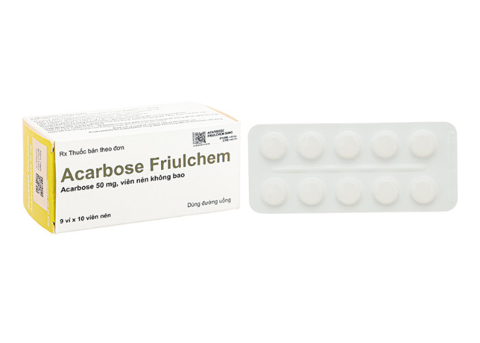 Thiết kế chưa có tên (88) Thuốc Acarbose Friulchem 50mg Famar hỗ trợ điều trị đái tháo đường típ 2 (9 vỉ x 10 viên)
