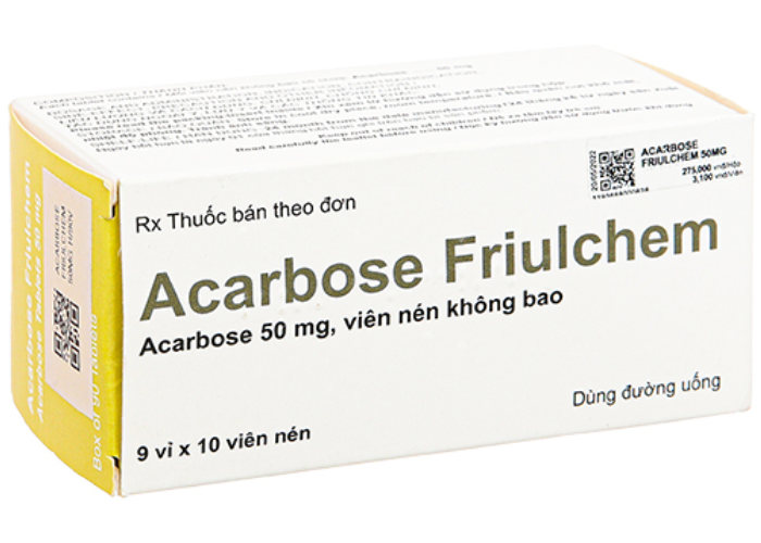 Thuốc Acarbose Friulchem 50mg Famar hỗ trợ điều trị đái tháo đường típ 2 (9 vỉ x 10 viên)