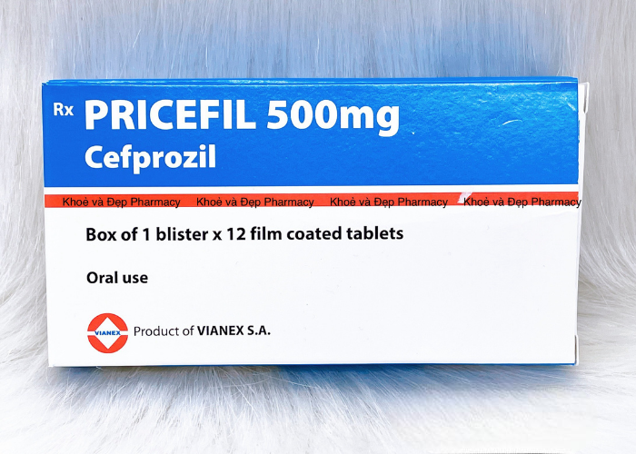 Thuốc Pricefil 500mg Vianex điều trị nhiễm khuẩn đường hô hấp (1 vỉ x 12 viên)