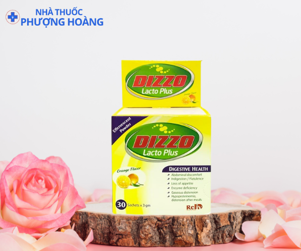 Viên uống Dizzo Lacto Plus hỗ trợ giảm đầy hơi, khó tiêu (Hộp 30 gói)
