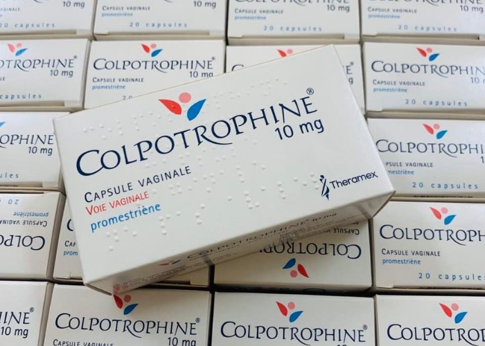 Thuốc Colpotrophine 10mg Theramex được chỉ định sử dụng trong điều trị cho những bệnh nhân gặp vấn đề về teo âm đạo do thiếu Estrogen (Hộp 1 vỉ x 10 viên)