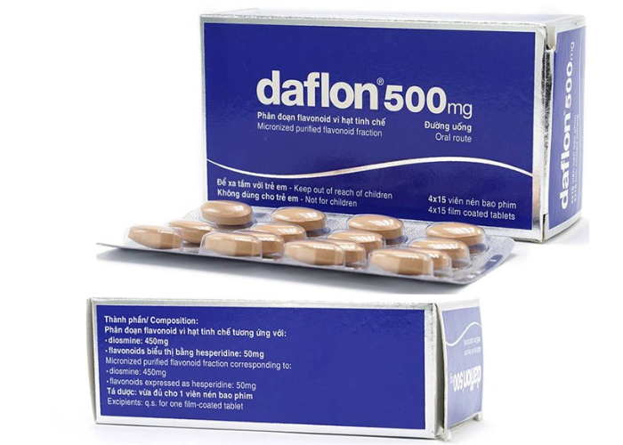 Thuốc Daflon 500mg Servier điều trị các triệu chứng liên quan đến suy giảm tĩnh mạch bạch huyết và trĩ cấp (60 viên)