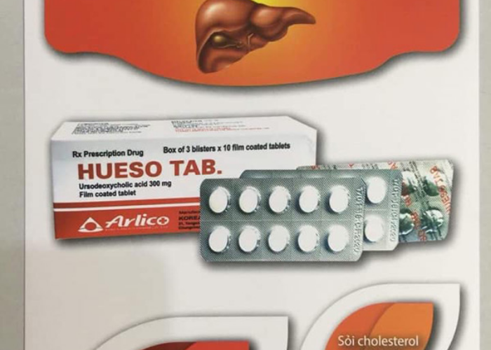 Thuốc Hueso Tab 300mg Arlico điều trị sỏi túi mật cholesterol, bệnh gan mật mãn tính (3 vỉ x 10 viên)