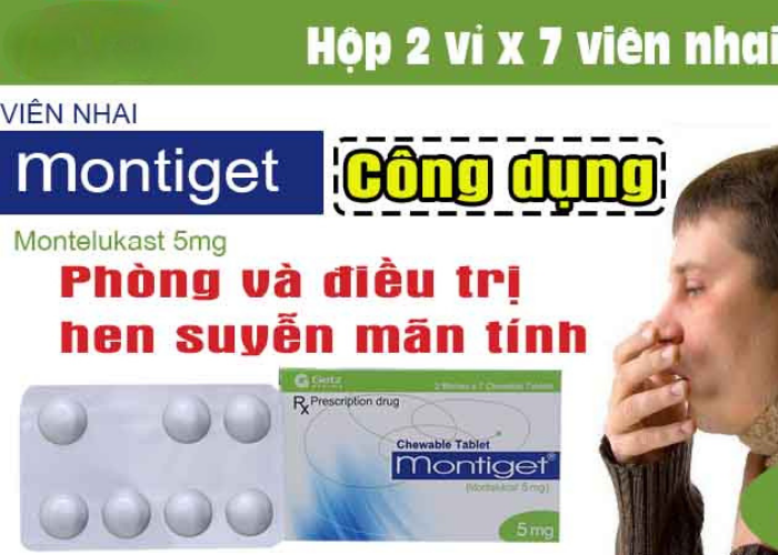 Thuốc Montiget 5mg Getz phòng và điều trị hen phế quản mãn tính (2 vỉ x 7 viên)