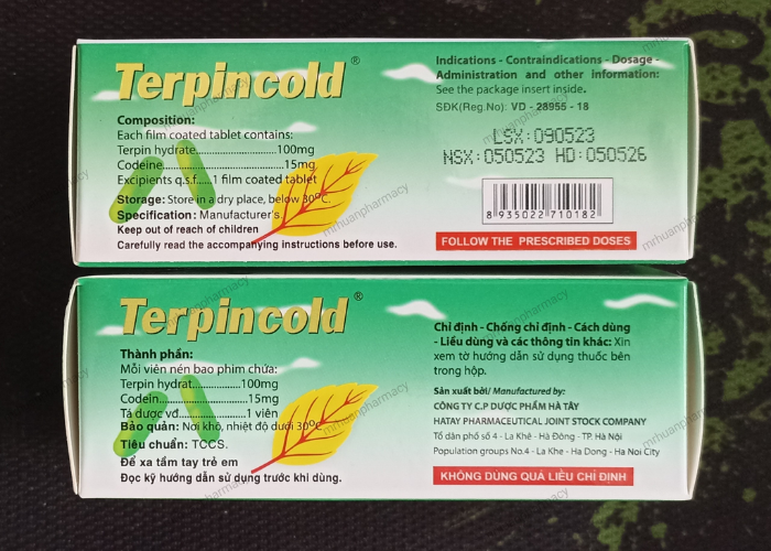 Thuốc Terpincold Hà Tây giảm ho khan và ho do ngứa cổ (6 vỉ x 15 viên)