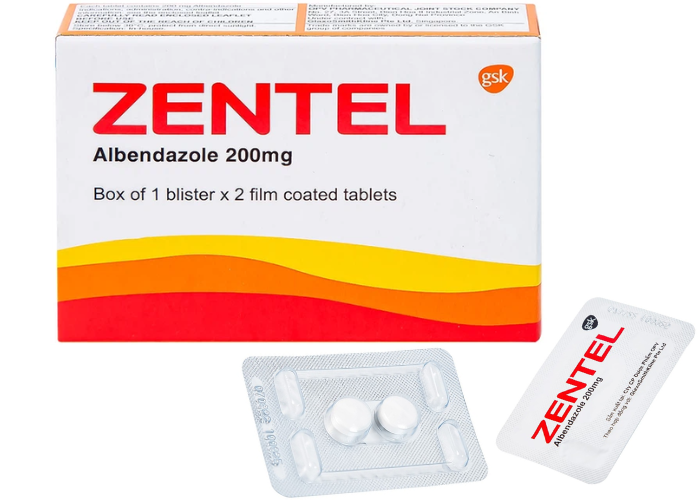 Thuốc Zentel Albendazole 200mg OPV điều trị các loại giun đường ruột nhạy cảm (1 vỉ x 2 viên)