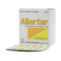 Thuốc Allerfar 4mg điều trị triệu chứng viêm mũi dị ứng, mày đay (Hộp 10 Vỉ x 20 Viên)