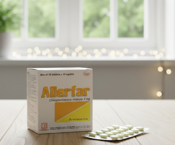 Thuốc Allerfar 4mg điều trị triệu chứng viêm mũi dị ứng, mày đay (Hộp 10 Vỉ x 20 Viên)