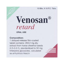 Thuốc Venosan Retard 263.2mg hỗ trợ điều trị suy giãn tĩnh mạch, giảm đau chân, nặng chân, chuột rút (Hộp 10 vỉ x 10 viên)