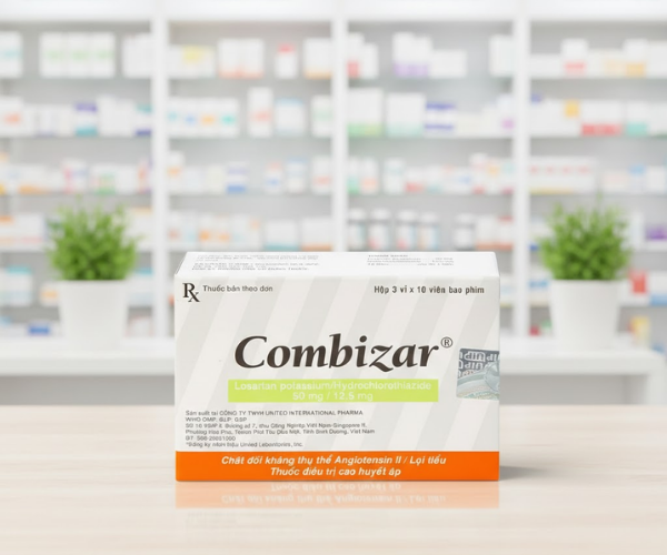 Thuốc Combizar 50mg/12.5mg trị tăng huyết áp (Hộp 3 Vỉ x 10 Viên)