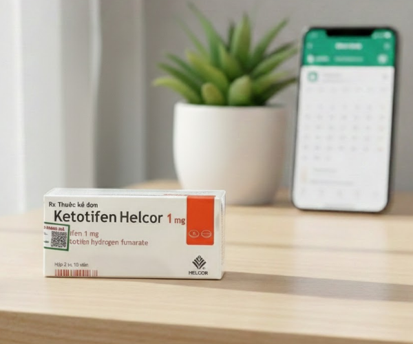 Thuốc Ketotifen Helcor 1mg điều trị viêm mũi dị ứng (Hộp 2 Vỉ x 10 Viên)