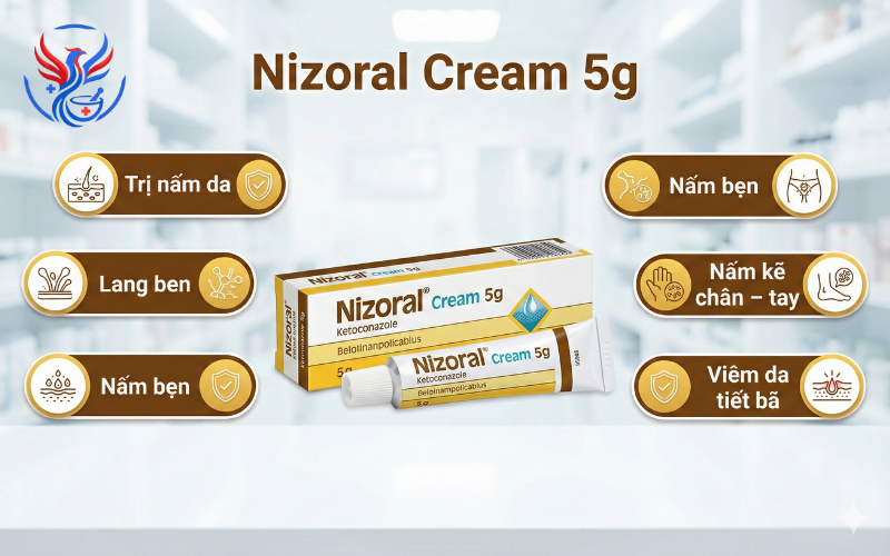 Thuốc Nizoral Cream điều trị nấm ngoài da, lang ben (Tuýt 5g)