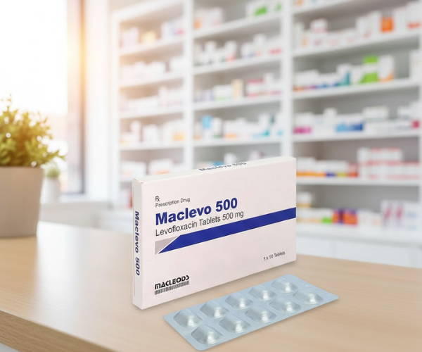 Thuốc Maclevo 500 điều trị các nhiễm khuẩn do vi khuẩn nhạy cảm (Hộp 1 vỉ x 10 viên)