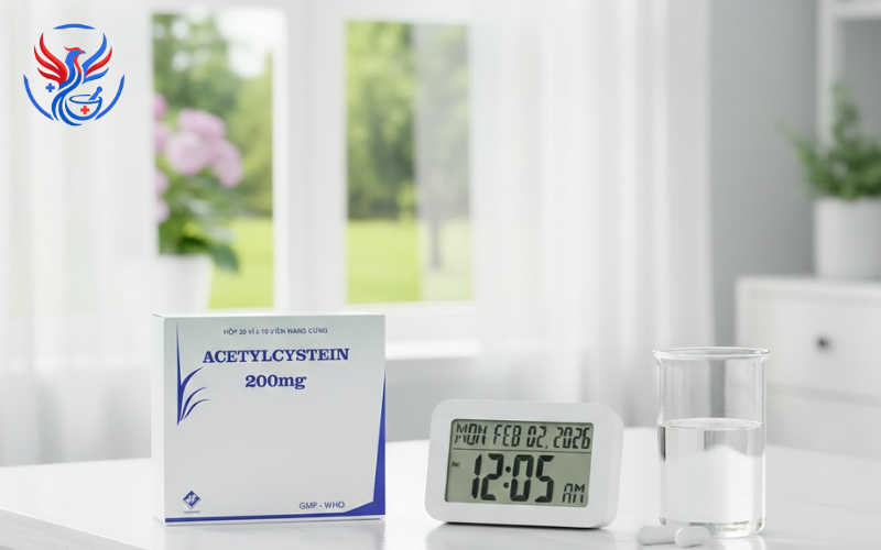 Thuốc Acetylcystein 200mg giúp giảm đờm và giảm ho (Hộp 2 Vỉ x 10 Viên