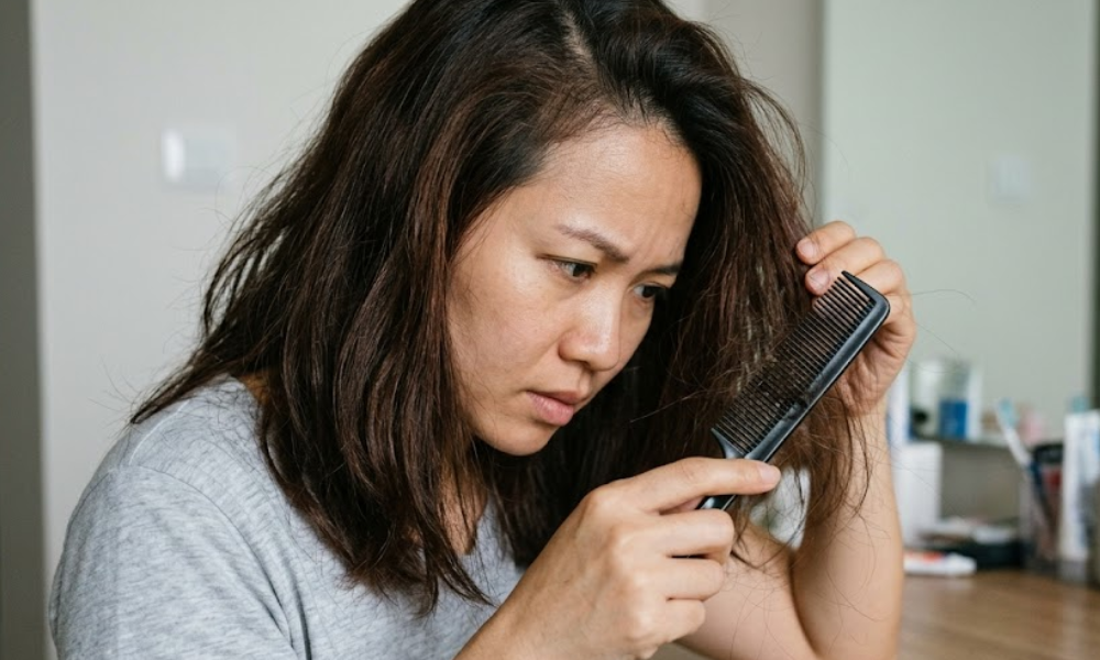 Ngoài ra, việc dùng hóa chất nhuộm, uốn, duỗi thường xuyên khiến tóc khô, dễ gãy, chân tóc yếu dần.
