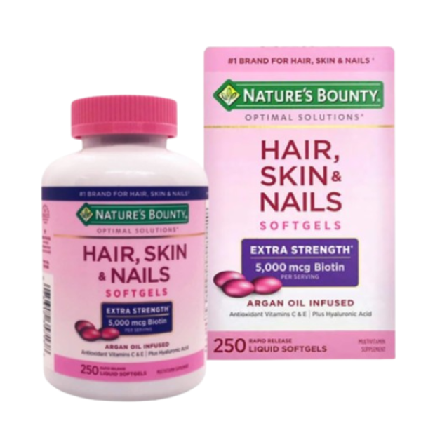 Hair, Skin & Nails Nature's Bounty hỗ trợ giảm gãy rụng tóc, dưỡng da sáng mịn, cải thiện móng giòn yếu, tăng cường dưỡng chất thiết yếu (Hộp 250 viên) Hair, Skin & Nails Nature's Bounty hỗ trợ giảm gãy rụng tóc, dưỡng da sáng mịn, cải thiện móng giòn yếu, tăng cường dưỡng chất thiết yếu (Hộp 250 viên)